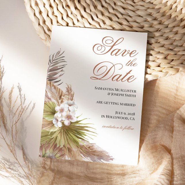 Reserve A Data Watercolor Boho Beige Floral (Seaside Wedding Save the Dates)