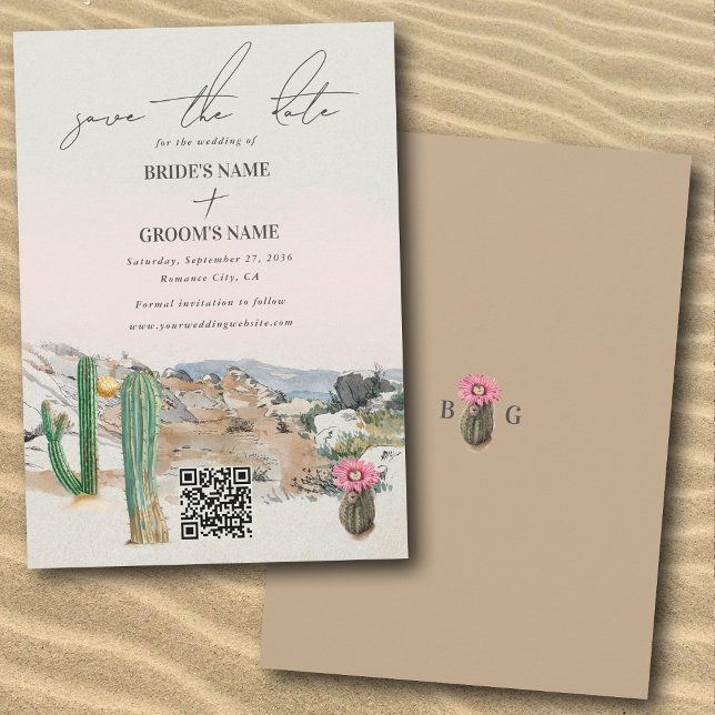 Reserve A Data Watercolor Desert Cactus Boho Wedding (Watercolor Desert Cactus Boho Wedding Save The Date)