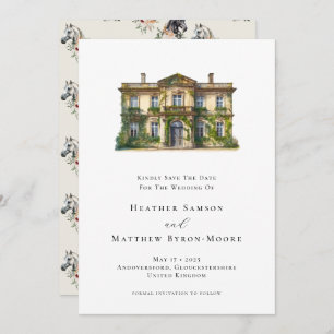 Reserve A Data Watercolor English Manor Equestrian Weding