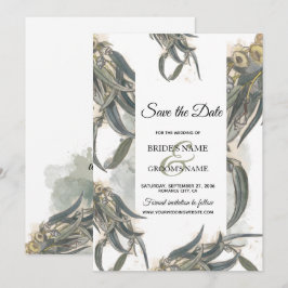 Reserve A Data Watercolor Eucalyptus Deixa Casamento Verde