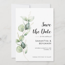 Reserve A Data Watercolor Eucalyptus Greenery Wedding