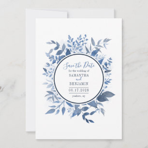 Reserve A Data Watercolor Floral Marinho Blue Script Salvar Data