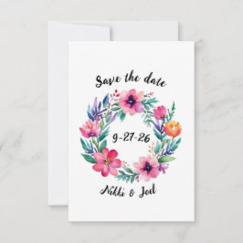 Reserve A Data Watercolor floral Wreath Save The Date Card