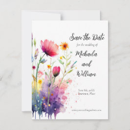 Reserve A Data Watercolor Flores Selvagens Casamento Salvem a Dat