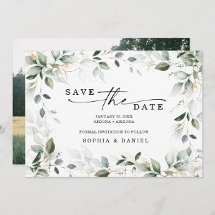 Reserve A Data Watercolor Greenery Dourado Salvar A Data Casament
