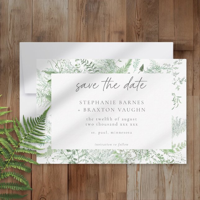 Reserve A Data Watercolor Greenery Fern Rustic Wedding (Criador carregado)