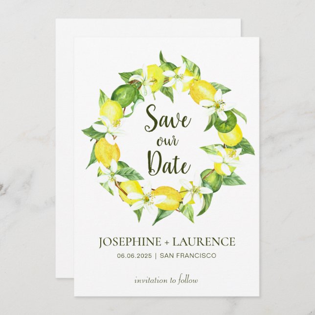 Reserve A Data Watercolor Lemon Greens Wreath Salvar Data (Frente/Verso)