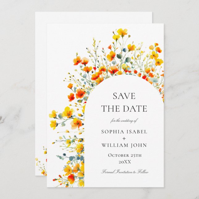 Reserve A Data Watercolor Meadow Wildflower Wedding Código QR (Frente/Verso)