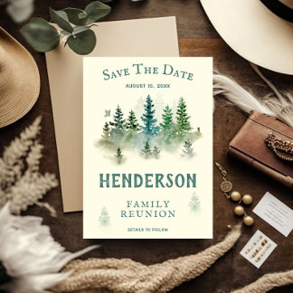 Reserve A Data Watercolor Misty Wood Retro Rustic Family Reunion