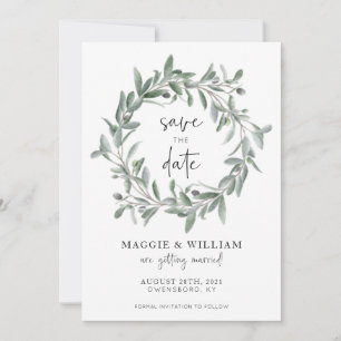 Reserve A Data Watercolor Olive Branches Casamento Salvar A Data