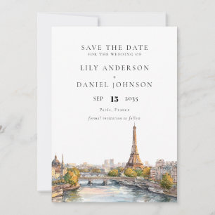 Reserve A Data Watercolor Paris França Destino Casamento