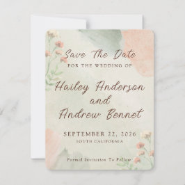Reserve A Data Watercolor Peach & Green Minimal Wedding