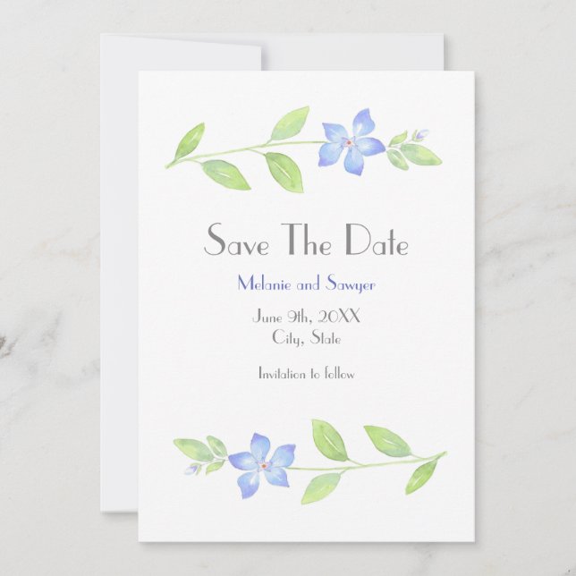 Reserve A Data Watercolor Periwinkle Flower Salva A Data (Frente)