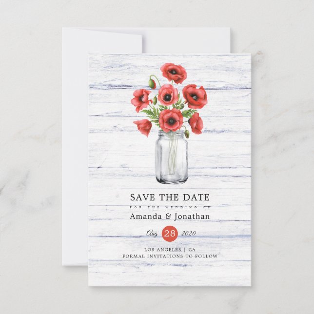 Reserve A Data Watercolor Poppy Rustic Mason Jar Wedding (Frente)