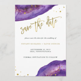 Reserve A Data Watercolor Purple e Geode Dourado Guarda a Data