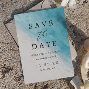 Reserve A Data Watercolor Summer Beach Ocean CoastalSave The Date