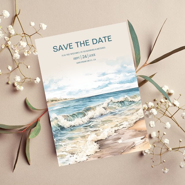 Reserve A Data Watercolor Summer Ocean Beach Weding (Criador carregado)
