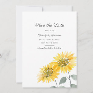 Reserve A Data Watercolor Sunflower Floral Botânica Salvar A Data
