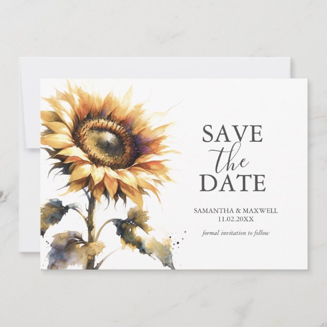 Reserve A Data Watercolor Sunflower Save Date (Frente)