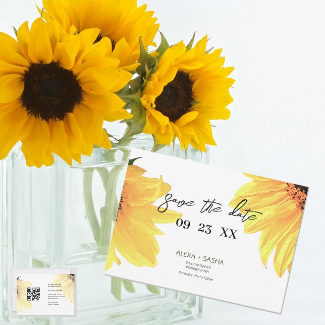 Reserve A Data Watercolor Sunflowers Wedding QR Code (Criador carregado)