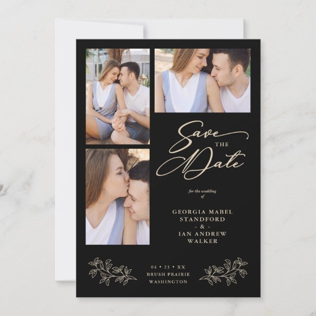 Reserve A Data Wedding Black 3 Photos Collage Fancy Branches (Frente)