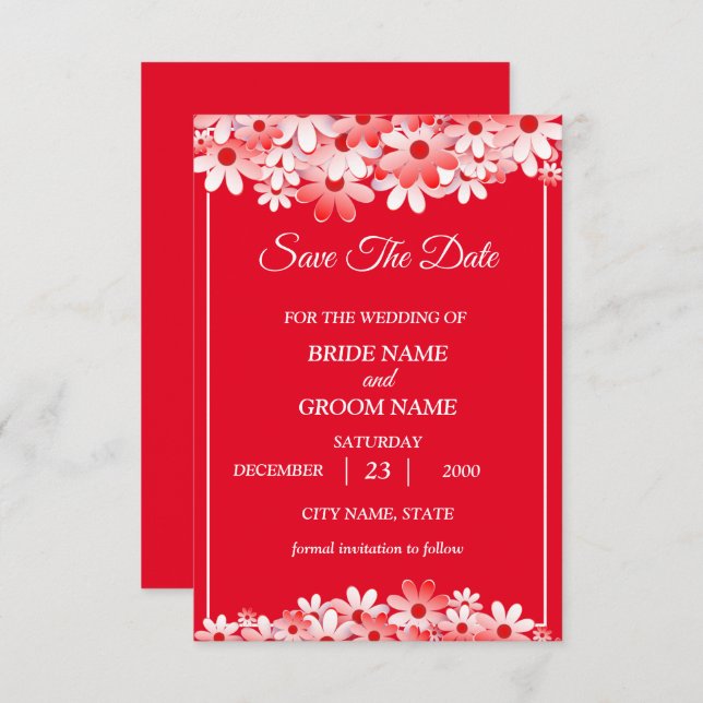 Reserve A Data Wedding Elegant Red White Floral (Frente/Verso)