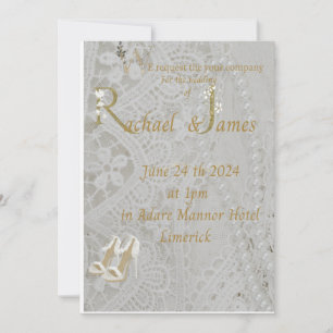 Reserve A Data  wedding invitation , old lace design .