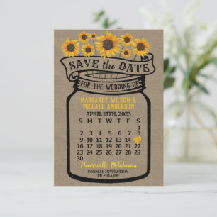 Reserve A Data Wedding Mason Jar Sunflower abril 2023 Calendário