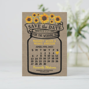 Reserve A Data Wedding Mason Jar Sunflower abril 2025 Calendário
