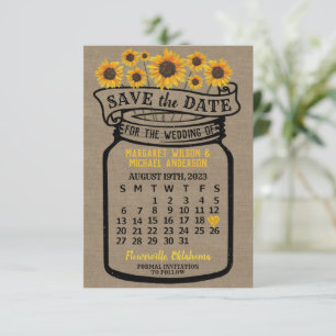 Reserve A Data Wedding Mason Jar Sunflower Agosto de 2023 Calendá