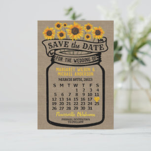 Reserve A Data Wedding Mason Jar Sunflower Março 2023 Calendário