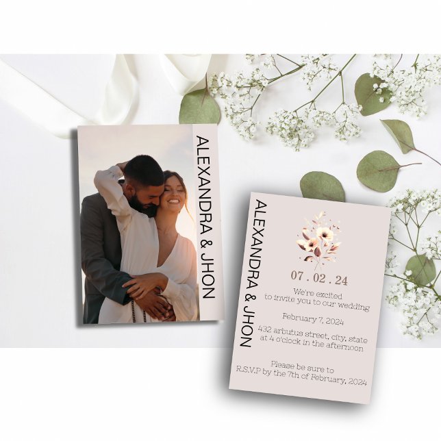 Reserve A Data Wedding Photo Invitation | Personalized Elegance  (Criador carregado)