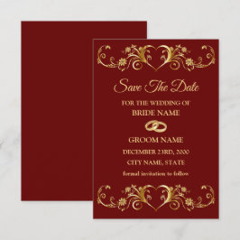 Reserve A Data Wedding Red Golden Geometric Pattern Elegant