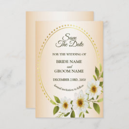 Reserve A Data Wedding Rustic Golden Frame White Floral Peach