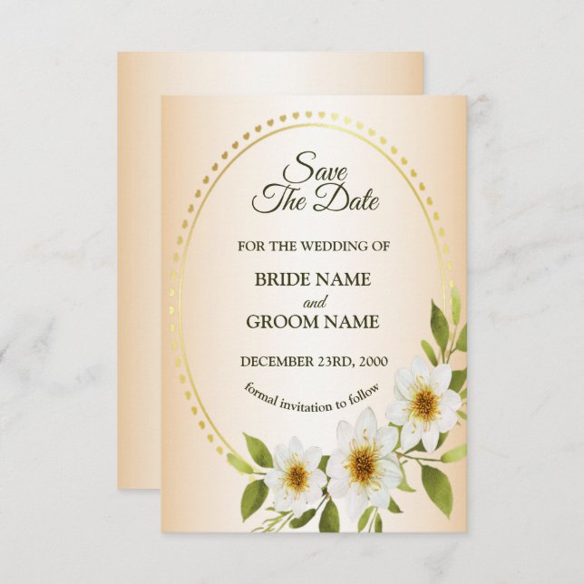 Reserve A Data Wedding Rustic Golden Frame White Floral Peach (Frente/Verso)