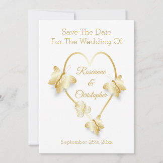 Reserve A Data Wedding Save The Date Gold Colour Heart Butterfly