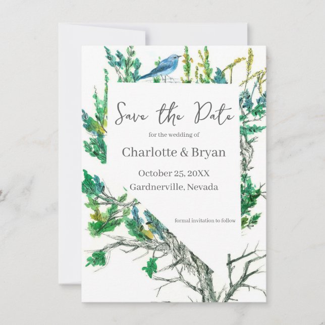 Reserve A Data Wedding Save the Date Nevada Bluebird Sagebrush  (Frente)