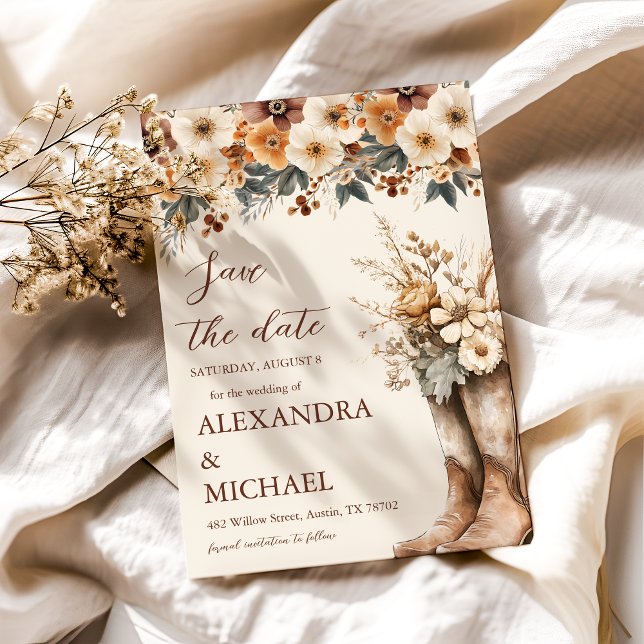 Reserve A Data Western Boots Floral Terracotta Wedding (Criador carregado)