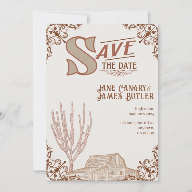 Reserve A Data Western Save The Date Card (Frente)
