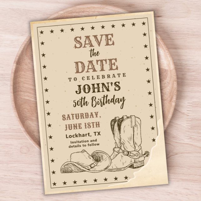 Reserve A Data Western Save The Date, Cowboy 50º Aniversário (Criador carregado)