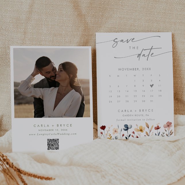 Reserve A Data Whimsical Boho Wildflower QR Code Photo Calendar  (Criador carregado)