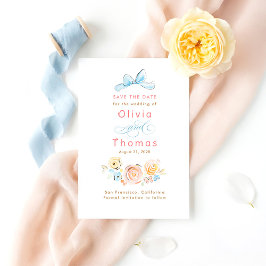 Reserve A Data Whimsical Cute Pastel Flowers Bow Save the Date