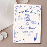 Reserve A Data Whimsical Drawn Casado Marinho francês Azul<br><div class="desc">Ponha o tom para o seu casamento com este debochado à mão, salve o cartão com fotos da data! Apresentando delicados detalhes artísticos e uma foto personalizada, esta design combina lindamente criatividade e charme. A tipografia suave e elegante melhora o tema romântico, enquanto os detalhes personalizáveis garantem que ele se...</div>