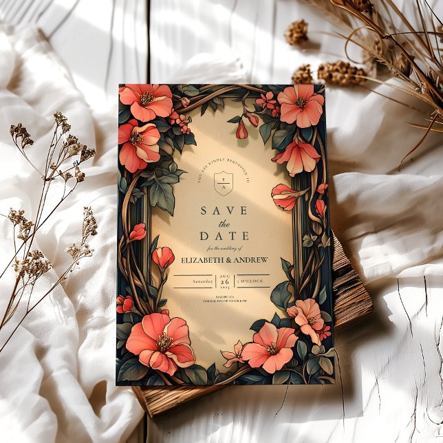 Reserve A Data Whimsical Floral Wedding Art Nouveau (Criador carregado)