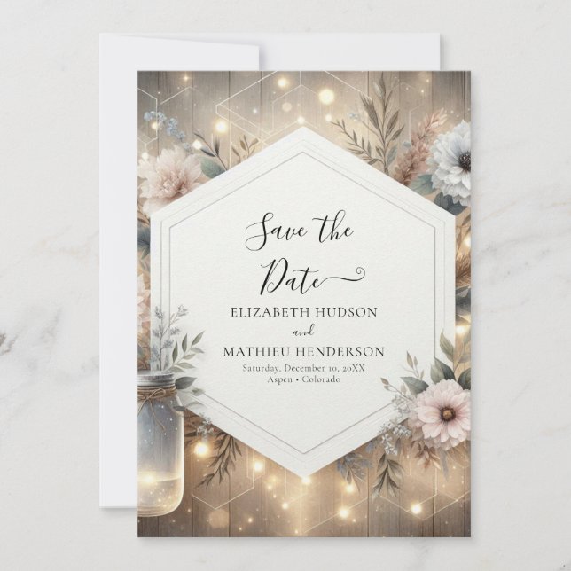 Reserve A Data Whimsical Florals Mason Jar Wedding (Frente)