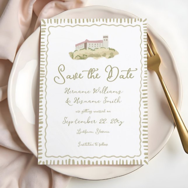 Reserve A Data Whimsical Hand Draked Ljubljana Castle Europe (Criador carregado)