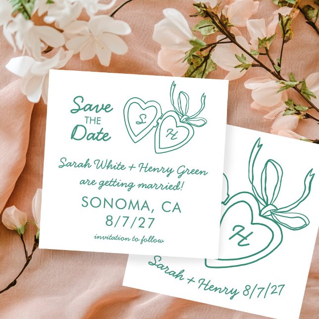 Reserve A Data Whimsical Heart Locket Doodle Sketch Modern CUSTOM (Whimsical Heart Locket Doodle Sketch Modern CUSTOM Save The Date Square Card
)