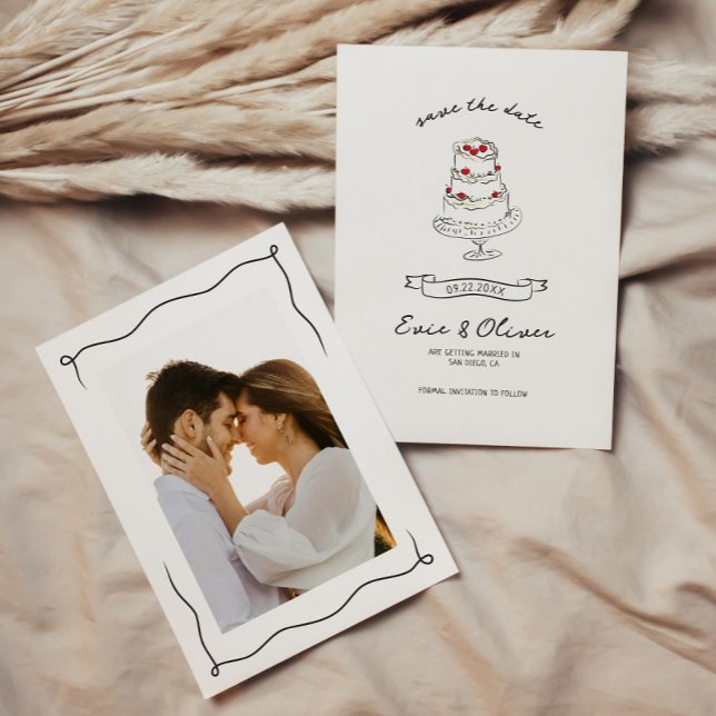 Reserve A Data Whimsical Quirky Mão Desenhado Casamento De Bolo D (Criador carregado)