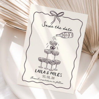 Reserve A Data Whimsical Save the date champagne tower wedding