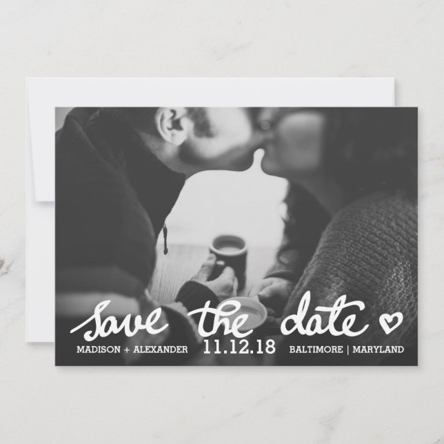 Reserve A Data Whimsical Save The Date Cute Heart Script Photo (Frente)